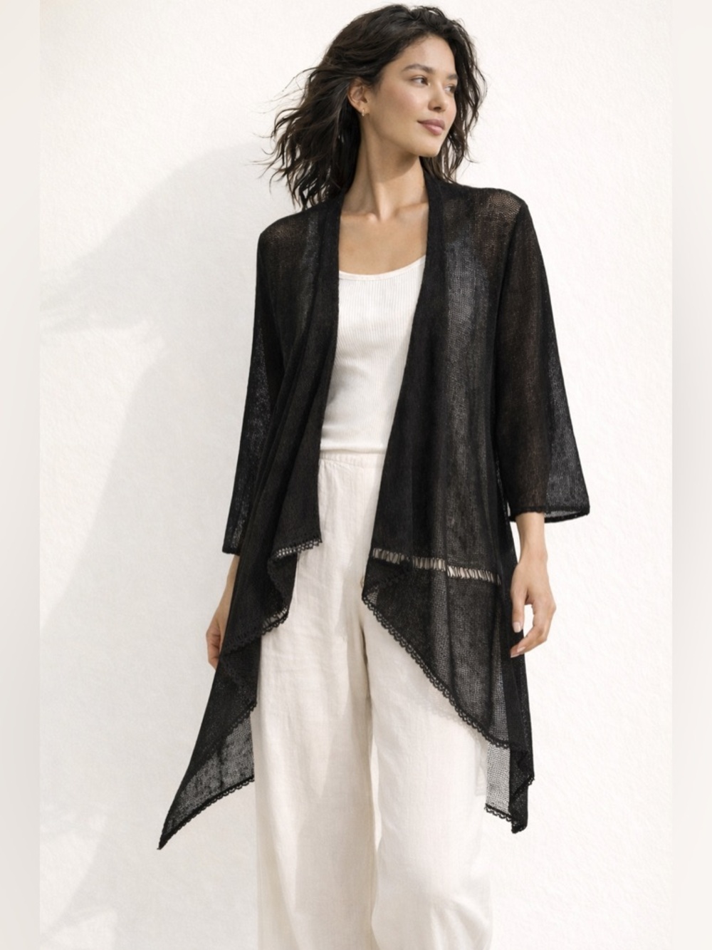 Eileen Fisher Sheer Linen Viscose Open Knit Cardigan Minimalist Sz 2X